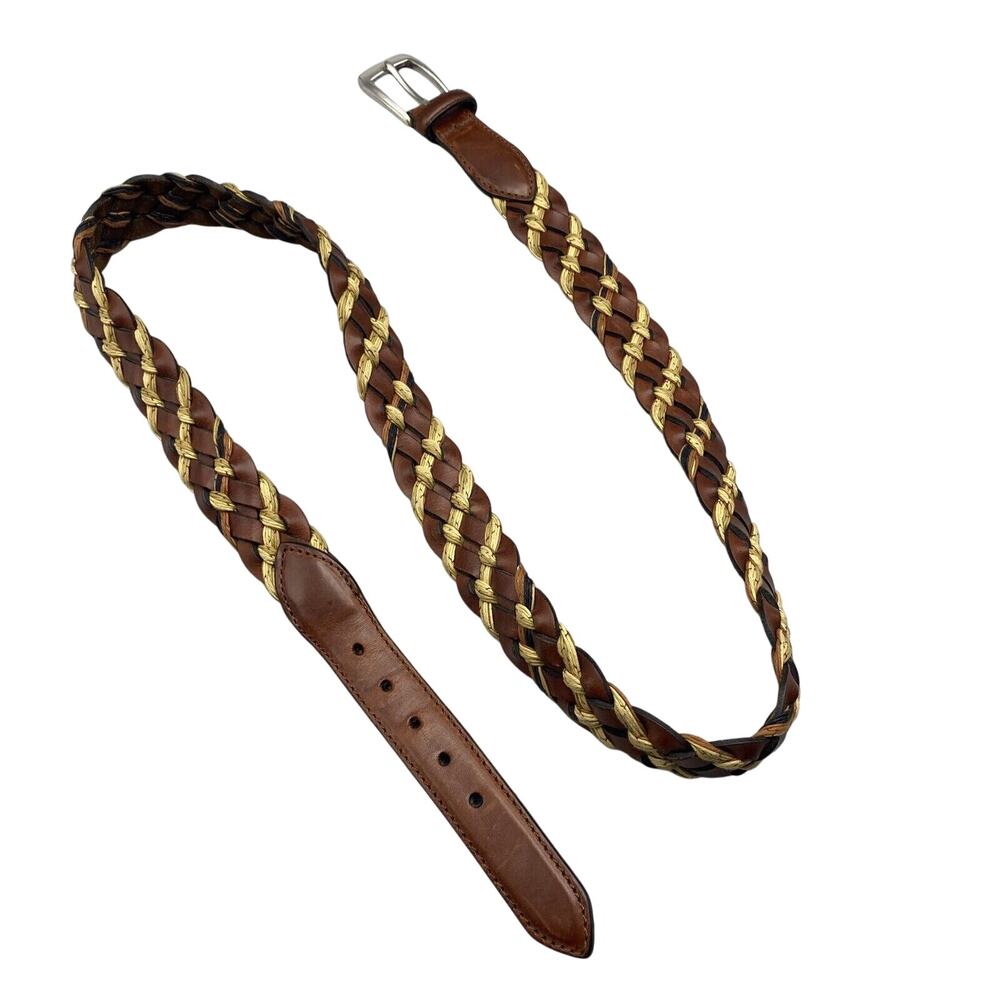 Brighton Men's Braided Woven Brown Leather Belt Width 1.25" Size 42 Silver‎ Tone